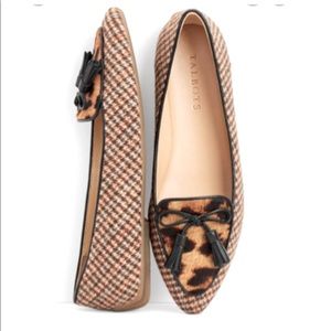 TALBOTS FRANCESA TASSEL TIE LEOPARD TWEED LOAFERS DRIVING MOCCASINS SIZE 9.5